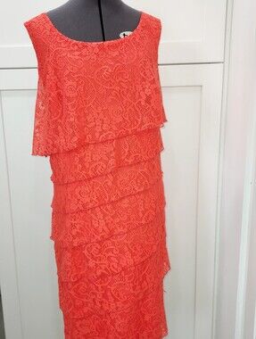 Coral Lace Tiered Midi Dress
